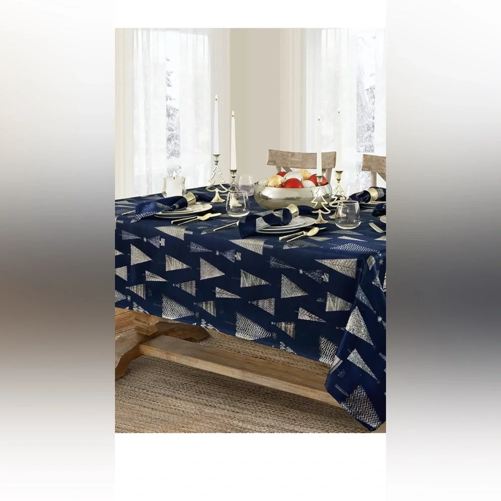 Newbridge Navy Blue and Silver Christmas Tree Tablecloth